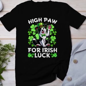 Lustige St Patricks Day T-Shirts, Hunde und Katzen Design, High Paw für Irish Luck, Geschenkidee für Tierliebhaber, Glücksbringer Shirt