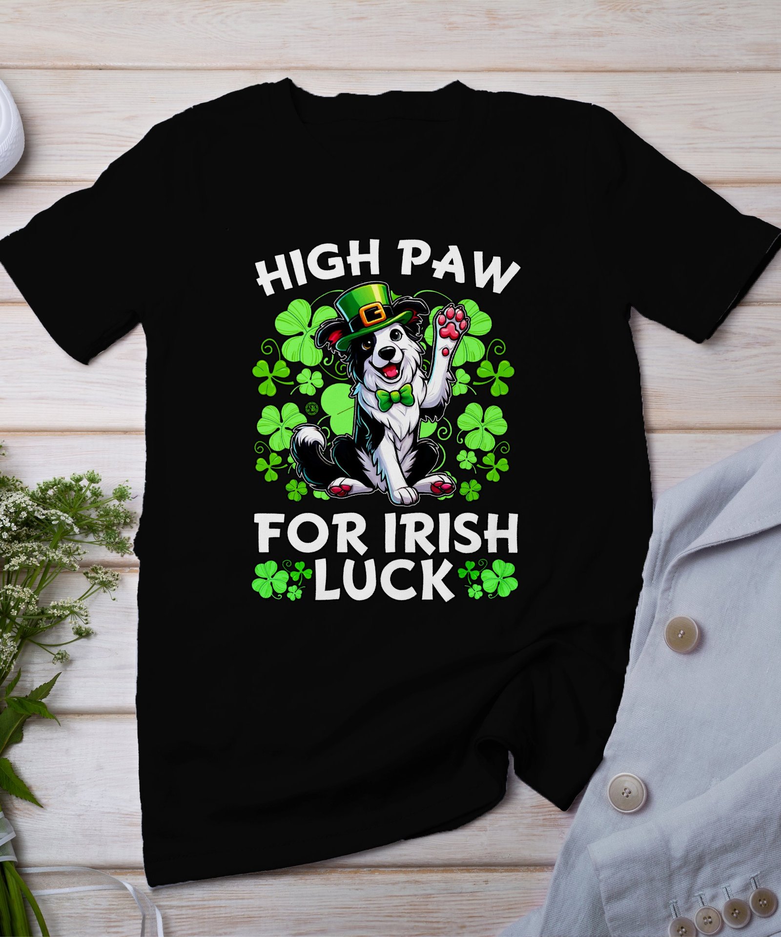 Lustige St Patricks Day T-Shirts, Hunde und Katzen Design, High Paw für Irish Luck, Geschenkidee für Tierliebhaber, Glücksbringer Shirt