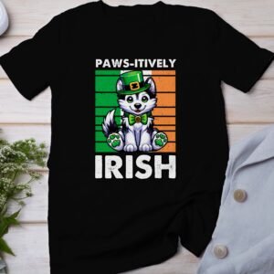 Lustiger St. Patricks Day Hund Katze Geschenk, Niedliches Irisches Tier Tshirt, Paws-itively Irish Shirt, Lustige Irish T-Shirt