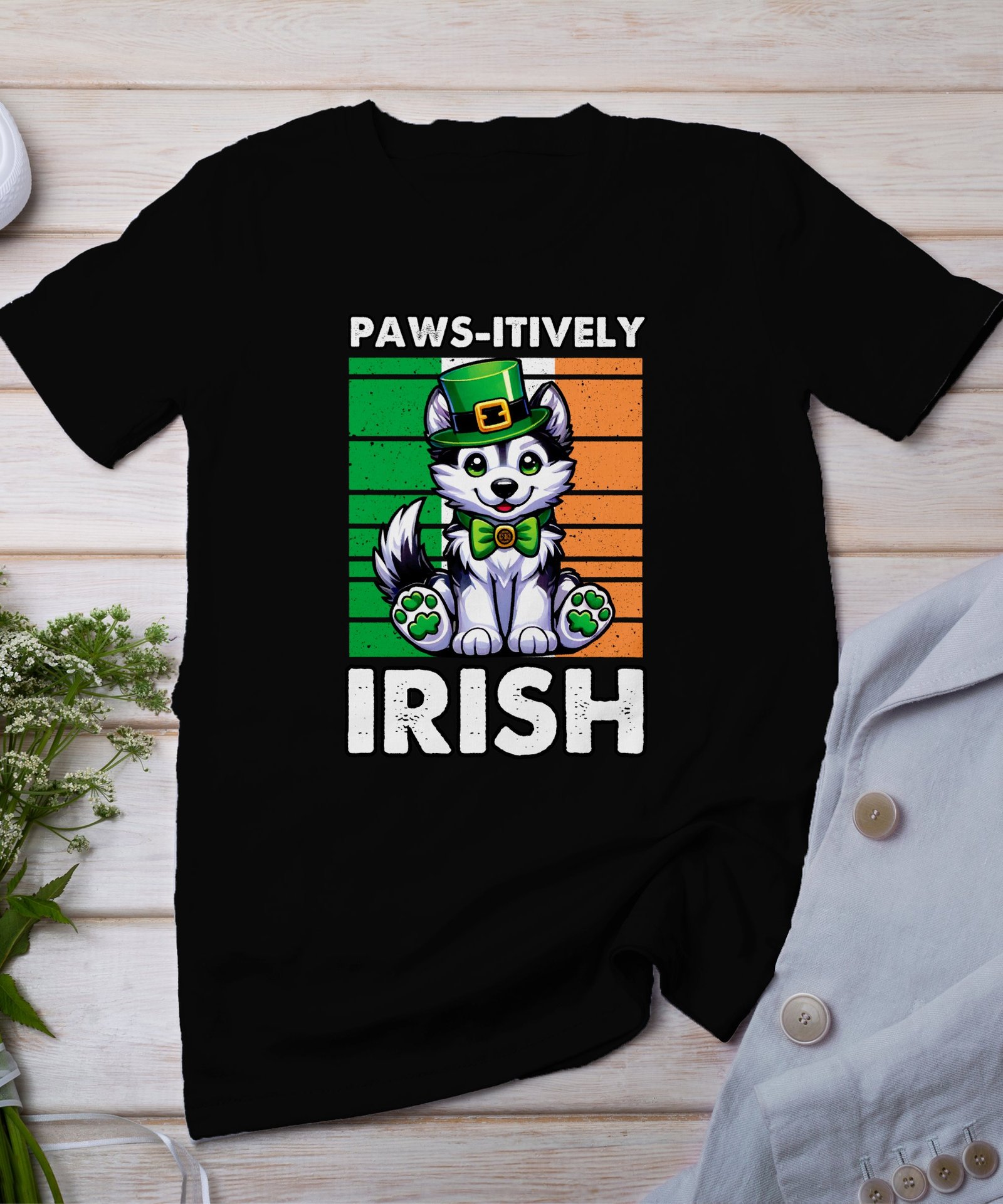 Lustiger St. Patricks Day Hund Katze Geschenk, Niedliches Irisches Tier Tshirt, Paws-itively Irish Shirt, Lustige Irish T-Shirt