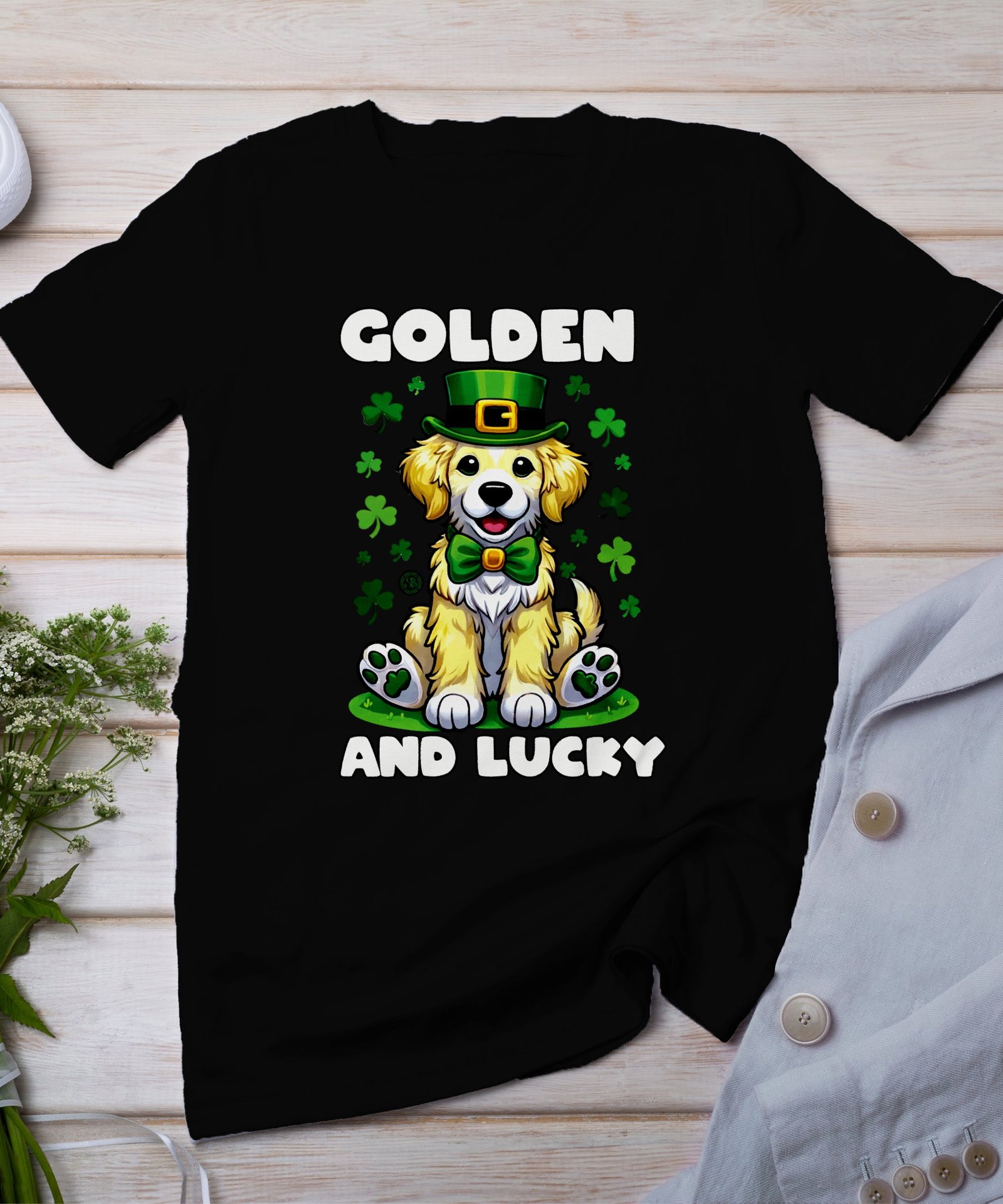 St. Patrick’s Day Hund Shirt, Lustiger St. Patrick’s Tag Golden Retriever, Golden und Lucky Hundeshirt, Hunde Klee T-Shirt
