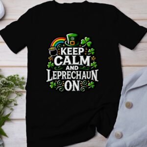 Lustige Leprechaun Design T-Shirt, Irisches Kleeblatt und Regenbogen, Halte Ruhe und trage ein Leprechaun Shirt