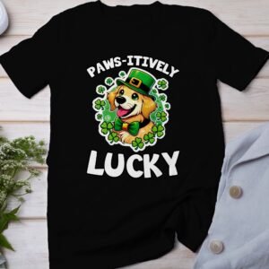 Lustiger Hund St. Patrick's Day Shirt, Paws-itively Lucky, T-Shirts für Tierliebhaber, Glücksklee Hund, Animal Lovers T-Shirt