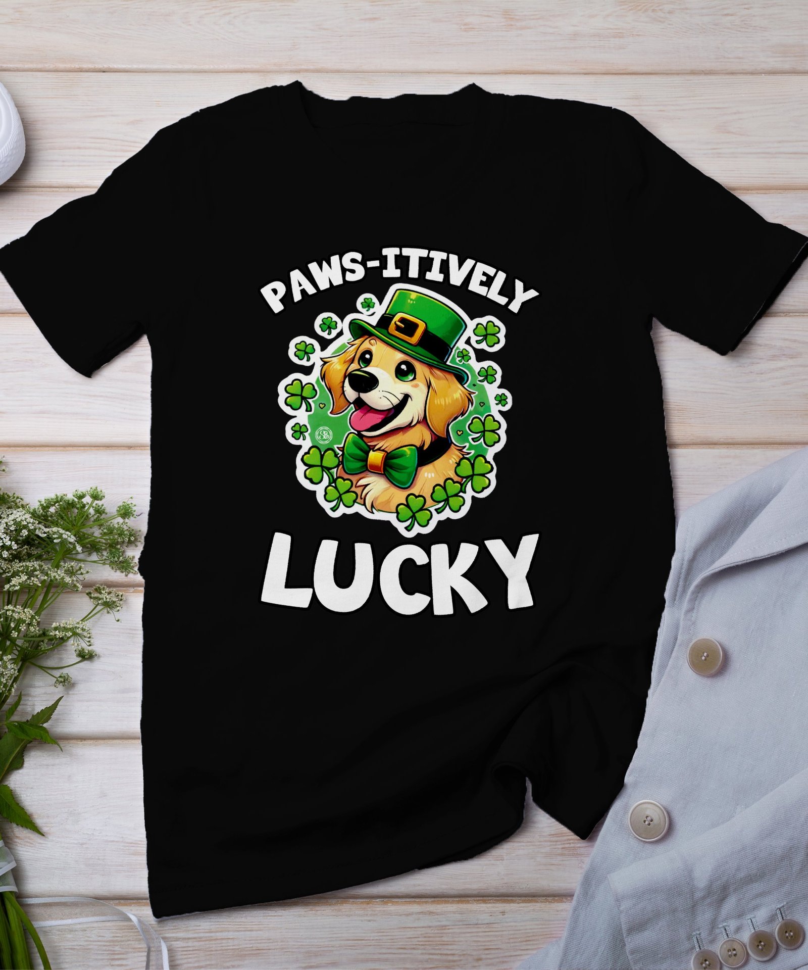 Lustiger Hund St. Patrick’s Day Shirt, Paws-itively Lucky, T-Shirts für Tierliebhaber, Glücksklee Hund, Animal Lovers T-Shirt