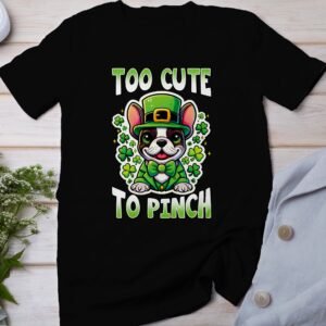 Niedliches Hund St. Patricks Day T-Shirt, Too Cute To Pinch, Lustiges Tier Tshirt, Hunde Fan Geschenk, Kleeblatt Lustige Kleidung