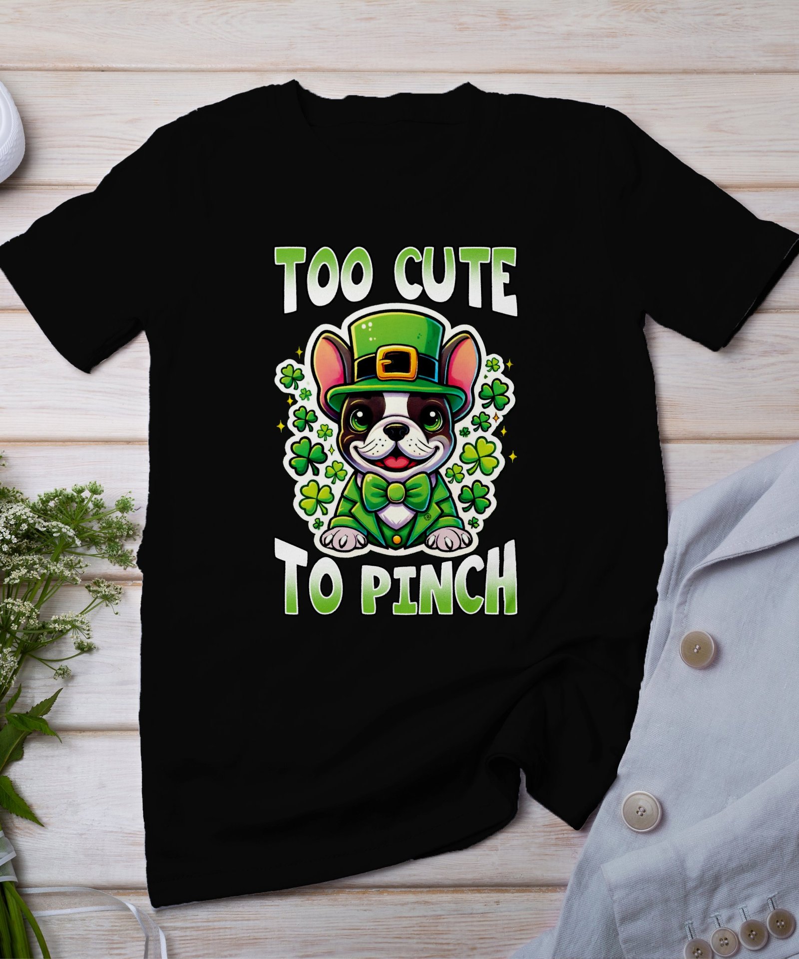 Niedliches Hund St. Patricks Day T-Shirt, Too Cute To Pinch, Lustiges Tier Tshirt, Hunde Fan Geschenk, Kleeblatt Lustige Kleidung