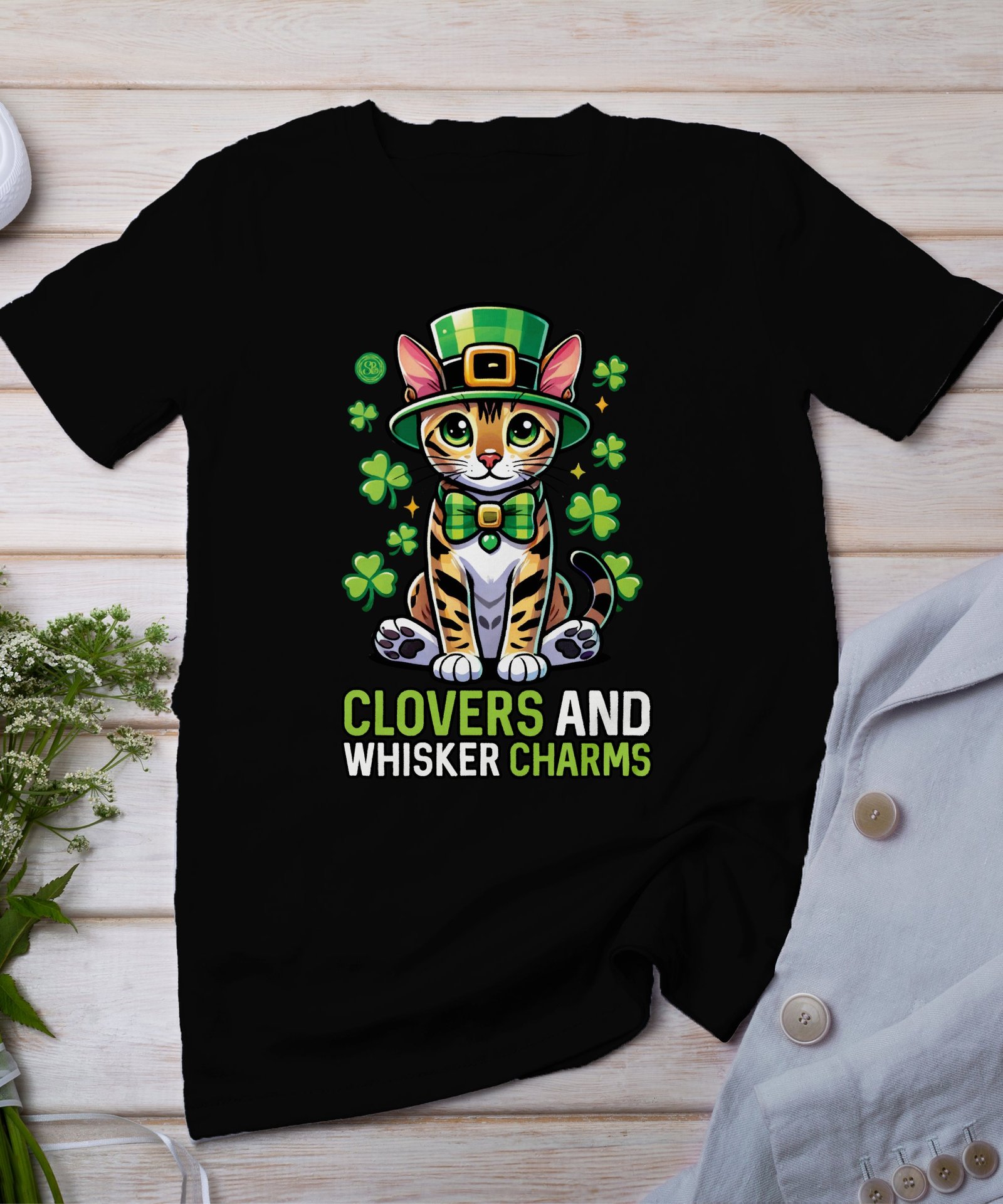 St. Patrick’s Day T-Shirt, Katzen T-Shirt, Hunde T-Shirt, lustiges T-Shirt, Klee-Design, Whisker Charms, Herren Damen Shirt