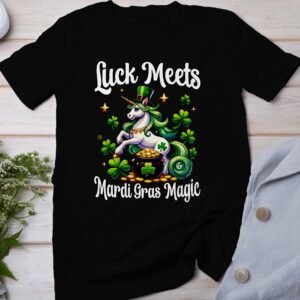 Einhorn T-Shirt Kleeblatt Shirt Glückliches Mardi Gras Design Magisches Motiv Kinder Party Outfit St Paddys Day Karneval Gold Kostüm