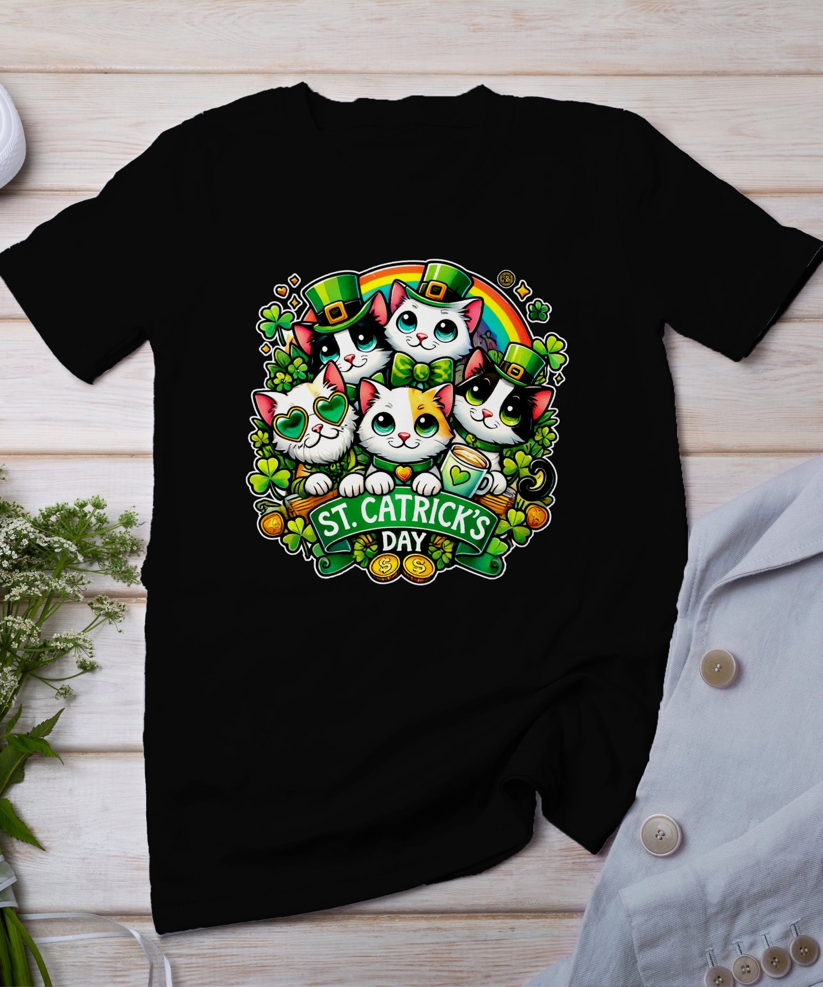 St. Catrick Day T-Shirt, Lustige Katzen Grafik, Niedliche Hunde und Katzen, St. Patricks Day Geschenk für Tierliebhaber,