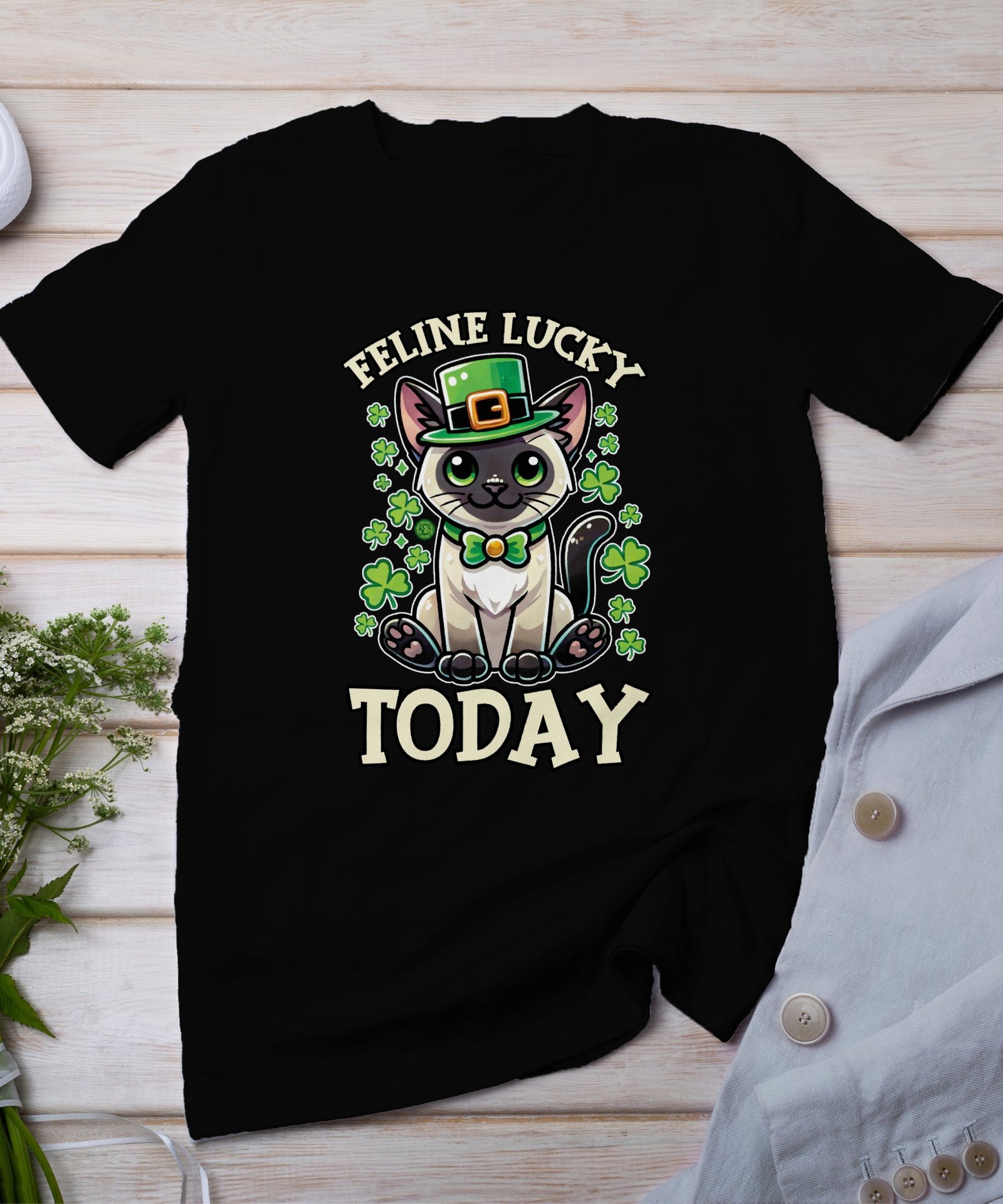 Lustige Katze St. Patrick’s Day T-Shirt, Glückliche Katze Irland Klee, süße Tiere Kleeblatt Geschenk, Feline Lucky Heute