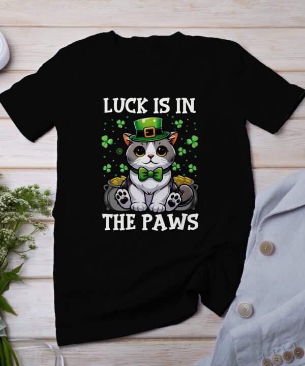 Lustiges St. Patricks Day Katze, Glück ist in den Pfoten T-Shirt, Niedliche Katzengrafik, Tierliebhaber Geschenkidee, Lustiges Herren und