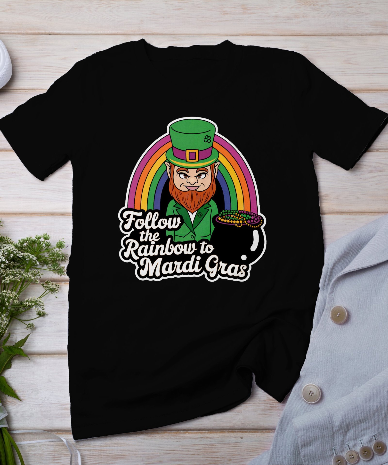 Lustiges St. Patrick’s Day und Mardi Gras Shirt, Follow the Rainbow T Shirt, Irischer Kobold Karnevals Shirt, Geschenkidee