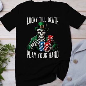 St. Patricks Day Shirt Poker Design, Lustig Shirt Skull mit Karten, Casino Glücksbringer, Poker Chip T-Shirt Herren, Geburtstag Überraschen