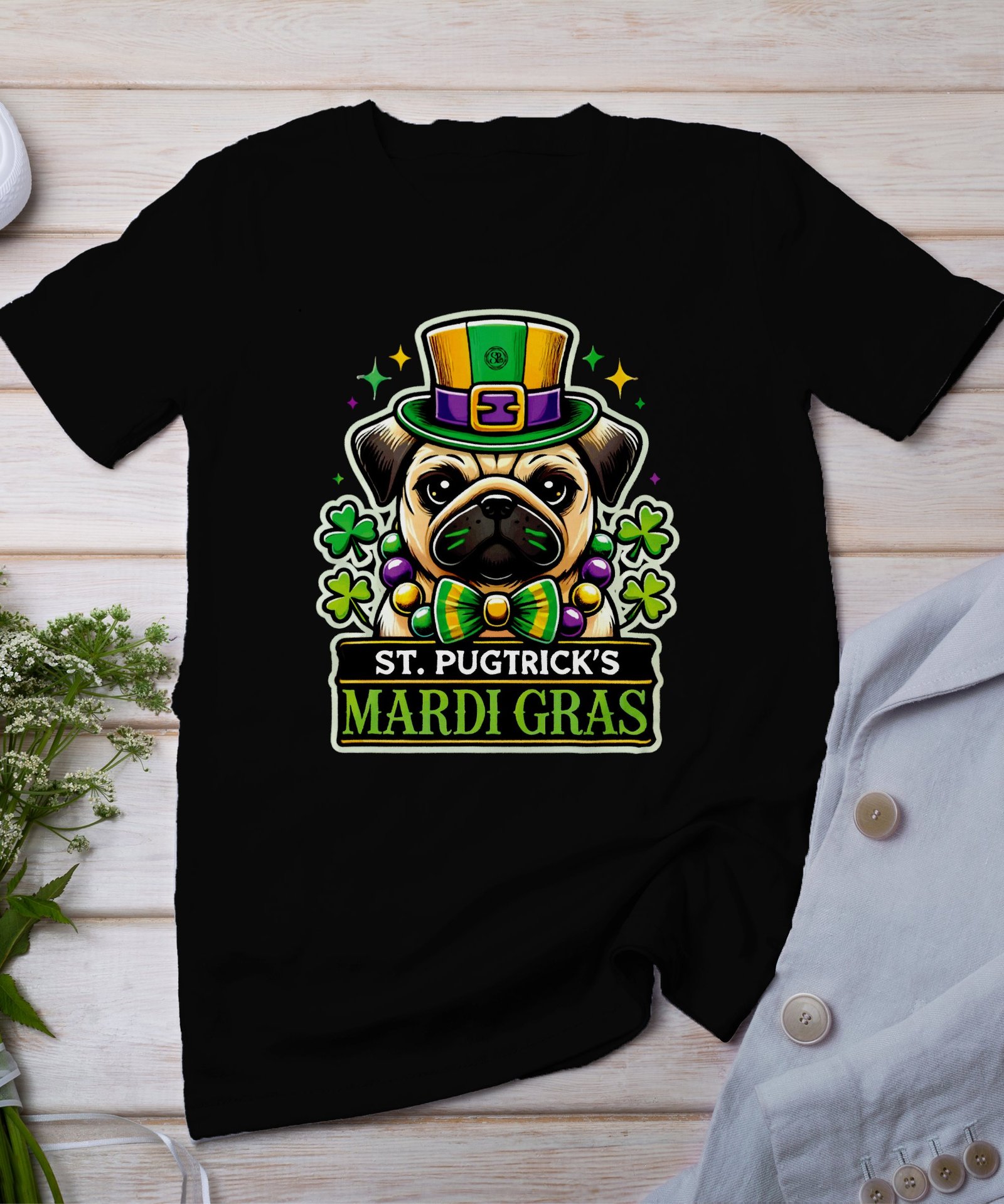 Lustiges St. Patricks Day Shirt, Mardi Gras und St. Patricks Day Design, Pugtricks Festival T-Shirt, Party Tee, festliches Shirt