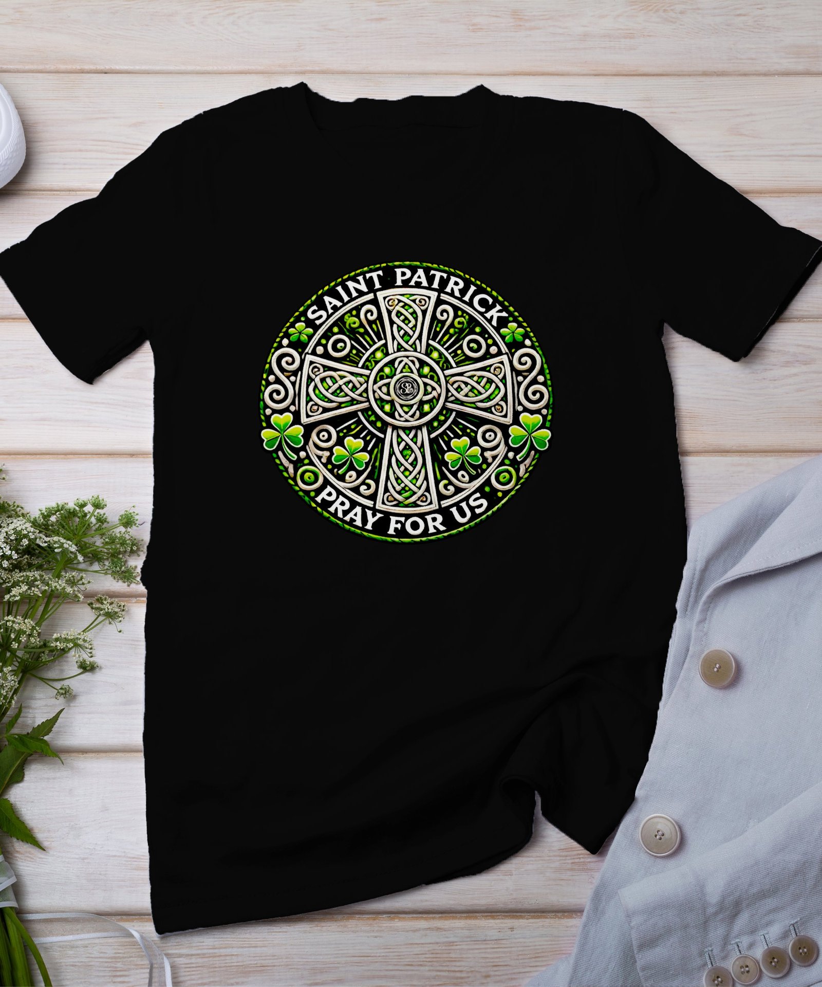 Saint Patrick Pray For Us T-Shirt, Celtic Cross Shirt, Irish Heritage Tee, St. Patrick’s Day Clothing, Lucky Clover Apparel, Christian Faith