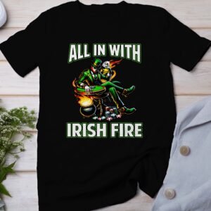 St. Patricks Day Poker T-Shirt, Irisches Feuer All In, Casino Spielkarten Tee, Poker Nacht Oberteil, Glücksspiel St. Patrick TShirt