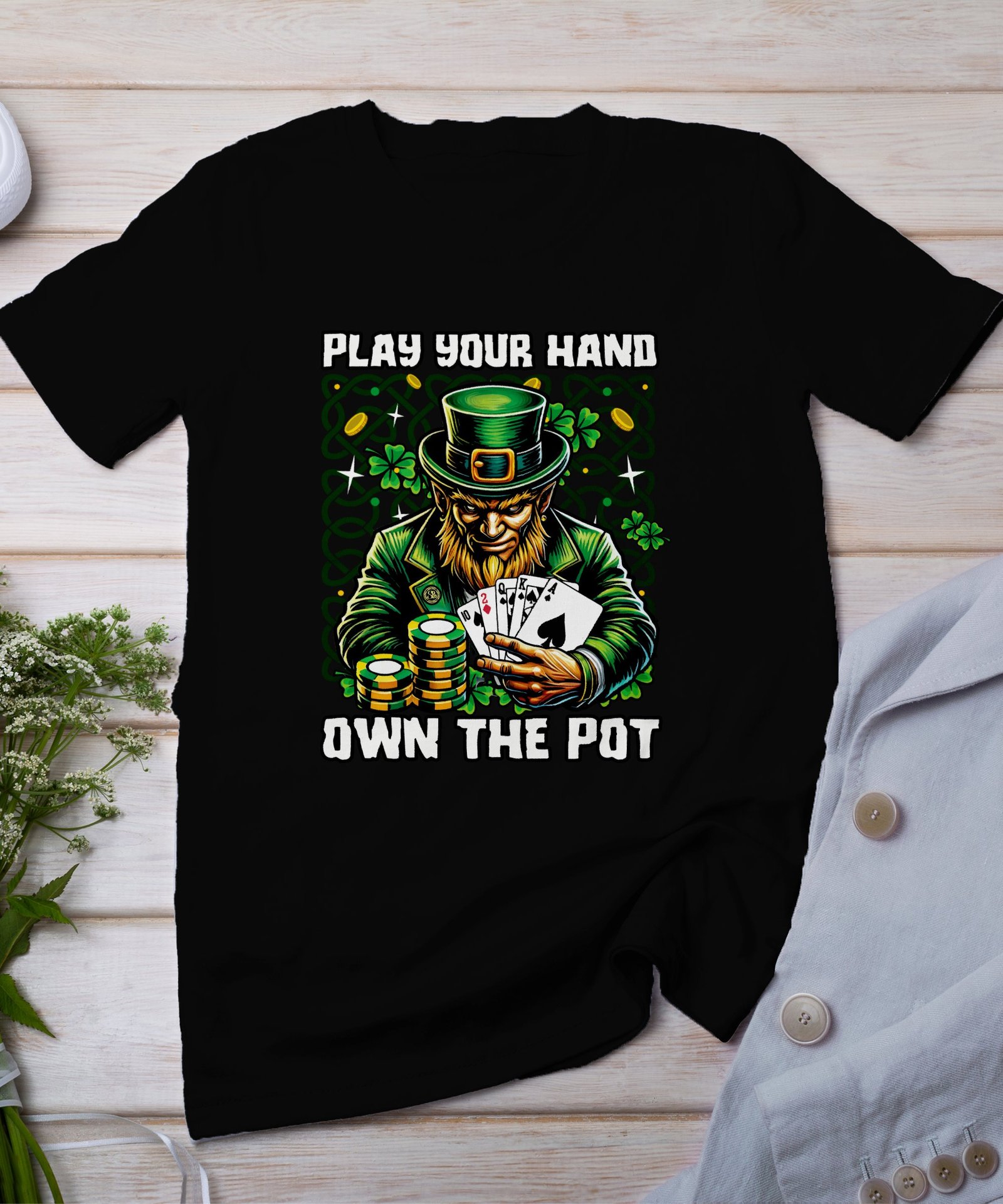 St. Patricks Day T Shirt, Poker Casino Shirt, Irish Leprechaun Playing Cards, Luck of the Irish Tee, Poker Gift for Him