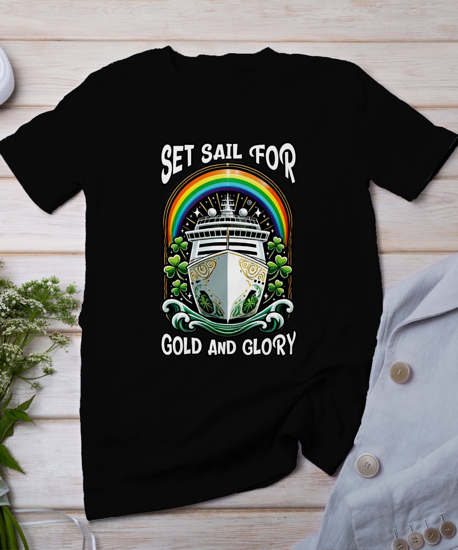 Kreuzfahrt T-Shirt Set Sail for Gold and Glory, Lustiges St. Patrick’s Day Design, Urlaub auf dem Schiff, Geschenkidee