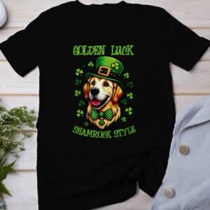 Lustiger St. Patricks Day TShirt, Hund mit Kleeblatt Hut, Goldener Hund mit Kleeblatt, Shamrock Style TShirt, Irischer Feiertag
