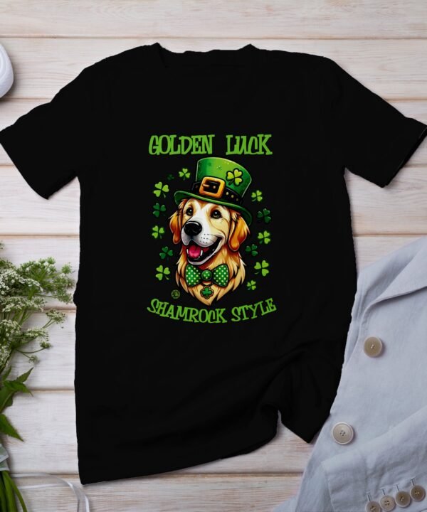 Lustiger St. Patricks Day TShirt, Hund mit Kleeblatt Hut, Goldener Hund mit Kleeblatt, Shamrock Style TShirt, Irischer Feiertag