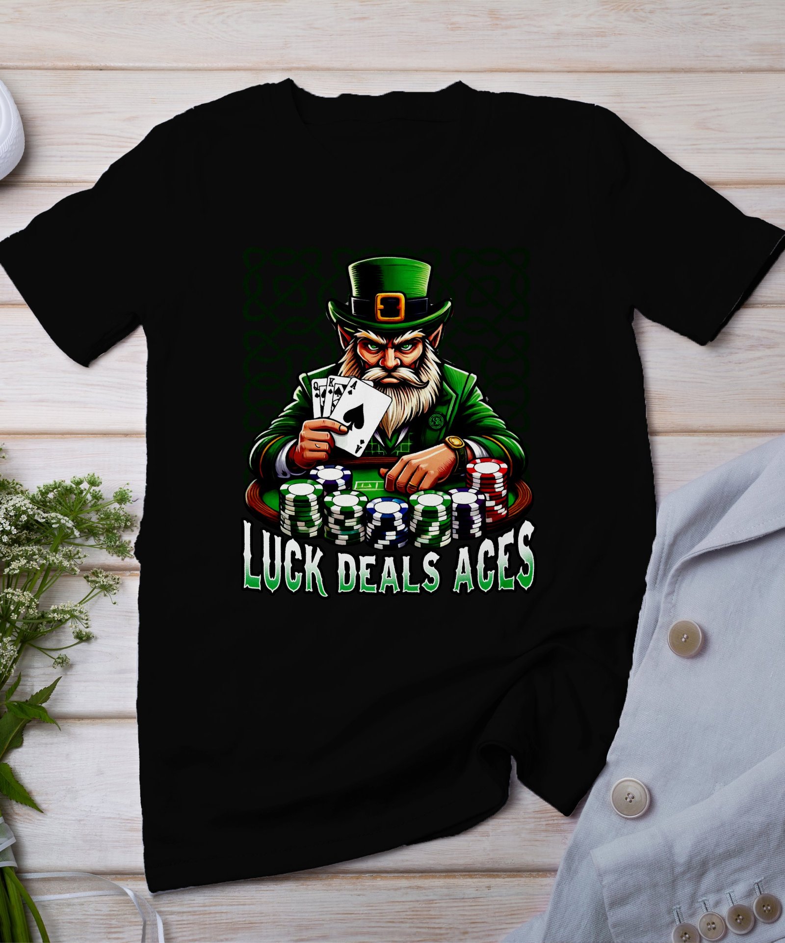 Saint Patricks Day Poker Shirt, Lustiger Poker Leprechaun, Glück Dealt Aces TShirt, Casino Spieler Hemd, Irland Poker Fan Kleidung