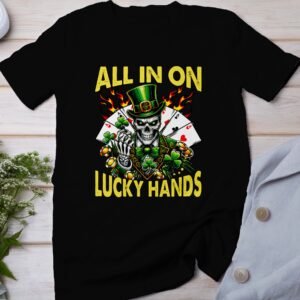 St. Patricks Day T-Shirt, Poker Casino Shirt, Lustiges Poker Hemd, Spielkarten und Kleeblatt Design, All In On Lucky Hands Shirt
