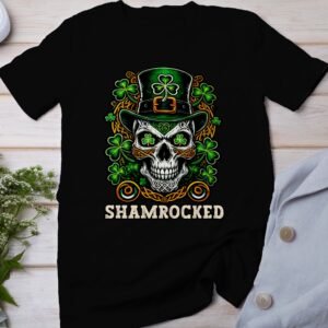 Lustiger Saint Patricks Day Totenkopf T-Shirt, Schamrock Schädel Design, Irland Glück Klee Tee, Vintage Irischer Feiertag Oberteil