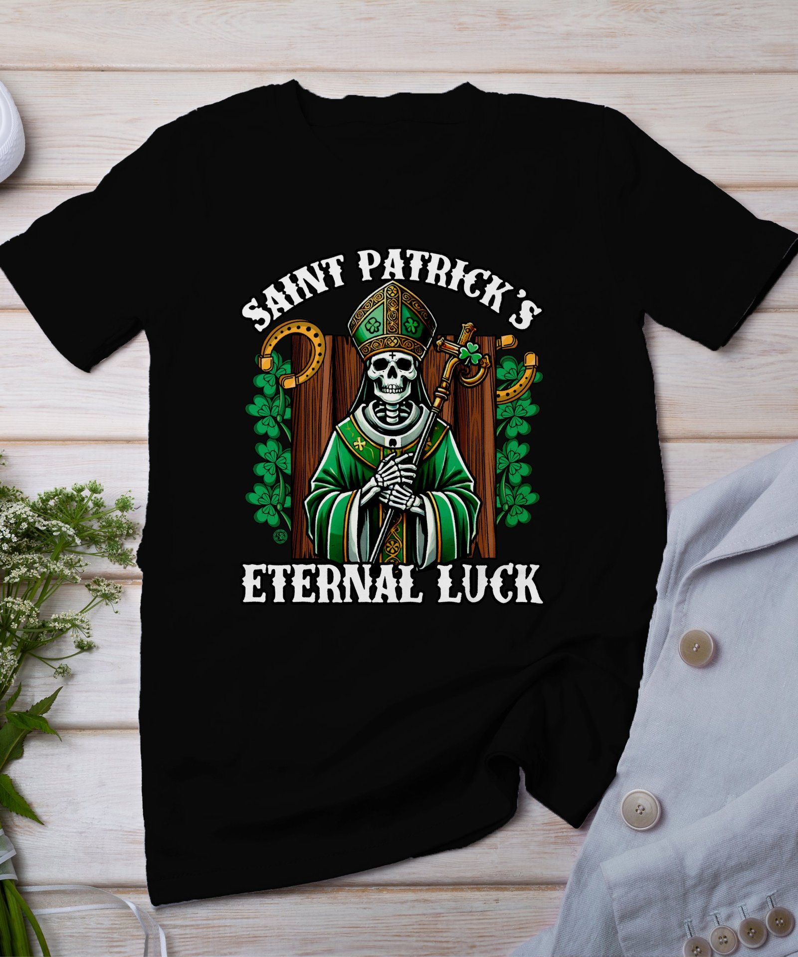 Saint Patrick’s Eternal Luck T Shirt, Irisches Festival Outfit, Geschenk Fuer Ihn, Geschenk Fuer Sie, Lustiges Skelett Alten Gluck