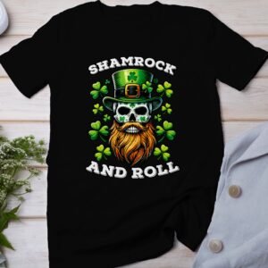Lustiges Shamrock and Roll T-Shirt, Irisches Schädel-Kleeblatt-Shirt, St. Patrick's Day Totenkopf-T-Shirt