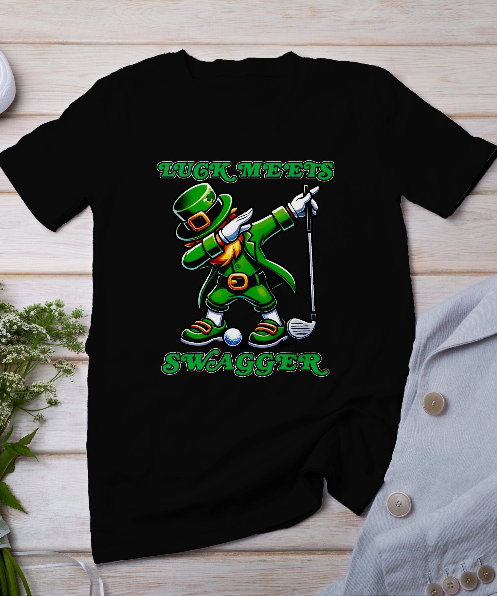 St. Patricks Day Golf T-Shirt, Lustiger Leprechaun Dab, Glück trifft Swagger, Golfspieler Geschenk, Irisches Golfen Shirt, Feiertag