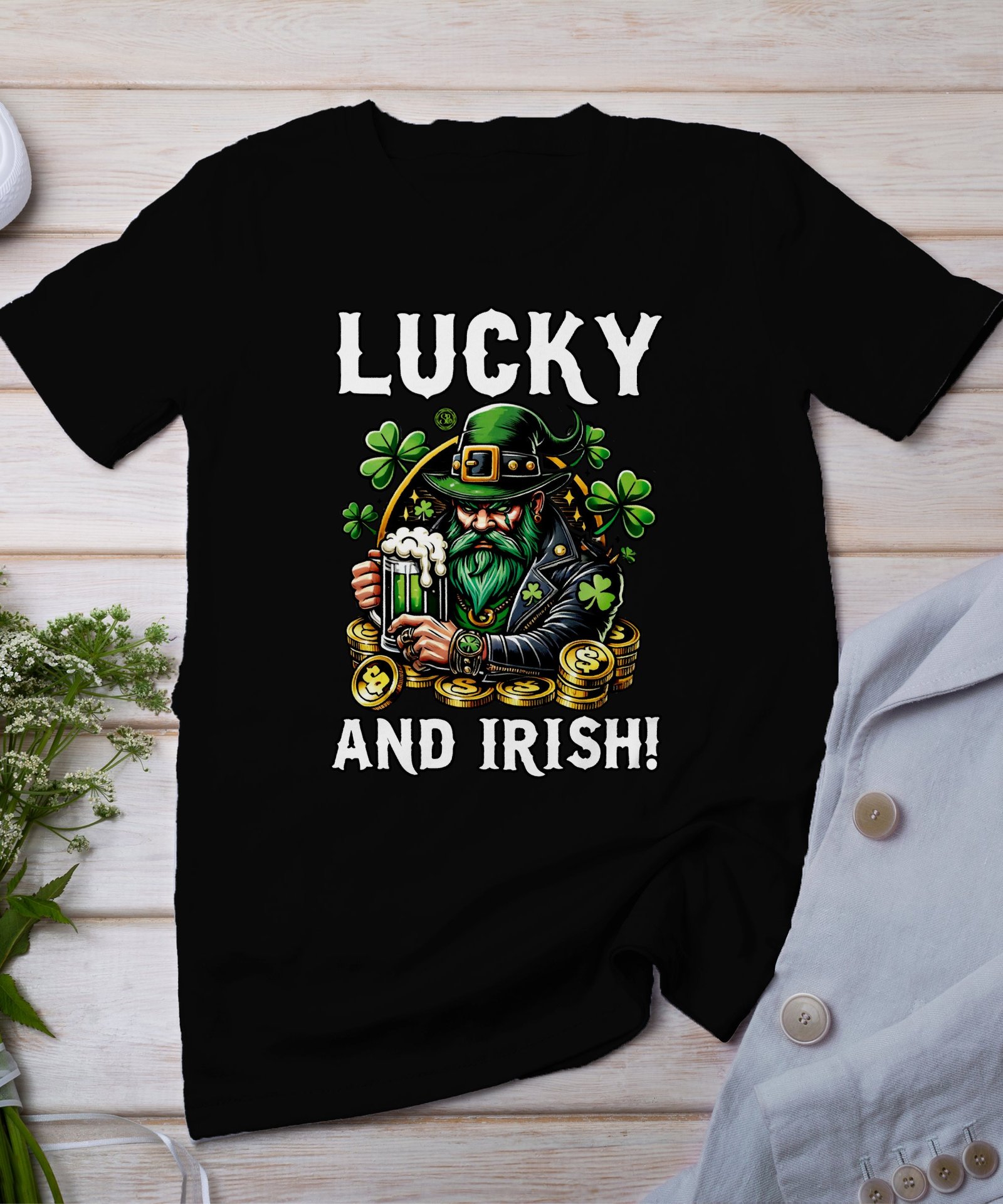 Lustiges Irisches T-Shirt, Kleeblatt Grafik, Geschenke für St. Patrick’s Day, Lustiger Trinker, Irisch und Glücklich T-Shirt, Grünen Bart