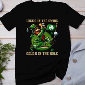 Lustiges Golf T-Shirt St. Patrick's Day Design fuer Golfer, Glueck beim Swing Gold im Loch, Cooles Golf Geschenk Motiv
