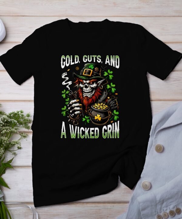 Cool Leprechaun Smoking T-Shirt, St Patrick's Day Graphic Tee, Gold Coins Design, Irish Festival Shirt, Wicked Grin Clothing, Shamrock Art