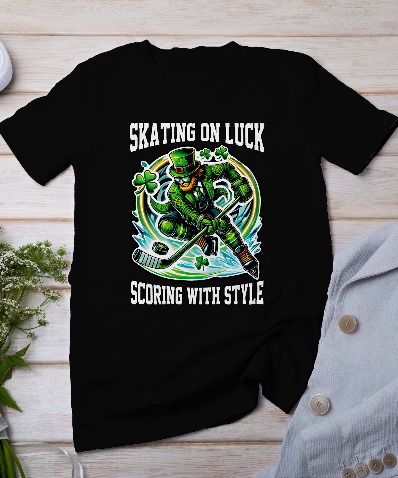 St. Patricks Day T-Shirt, Eishockey T-Shirt, Skating on Luck Shirt, Scoring with Style Tee, Feiertagskleidung, Familiengeschenk, Hockey Fan