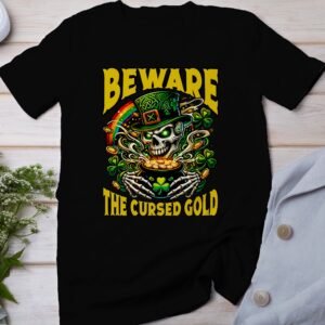 Achtung Verfluchtes Gold St. Patrick's Day Design Lustiges Totenkopf-Shirt Geschenkidee für Feier Kleeblatt Grafiken