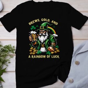 Brews Gold and a Rainbow of Luck T-Shirt, Funny St Patrick's Day Shirt, Beer Drinking Irish Leprechaun Graphic Tee, Holiday Gift