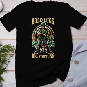 Bold Luck Big Fortune T-Shirt, Herren T-Shirt mit irischem Design, Lustige Glückskleeblatt Grafik, Glückstheme Shirt