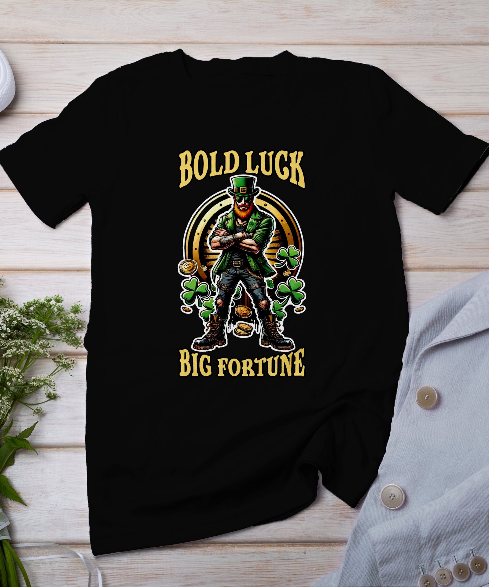 Bold Luck Big Fortune T-Shirt, Herren T-Shirt mit irischem Design, Lustige Glückskleeblatt Grafik, Glückstheme Shirt