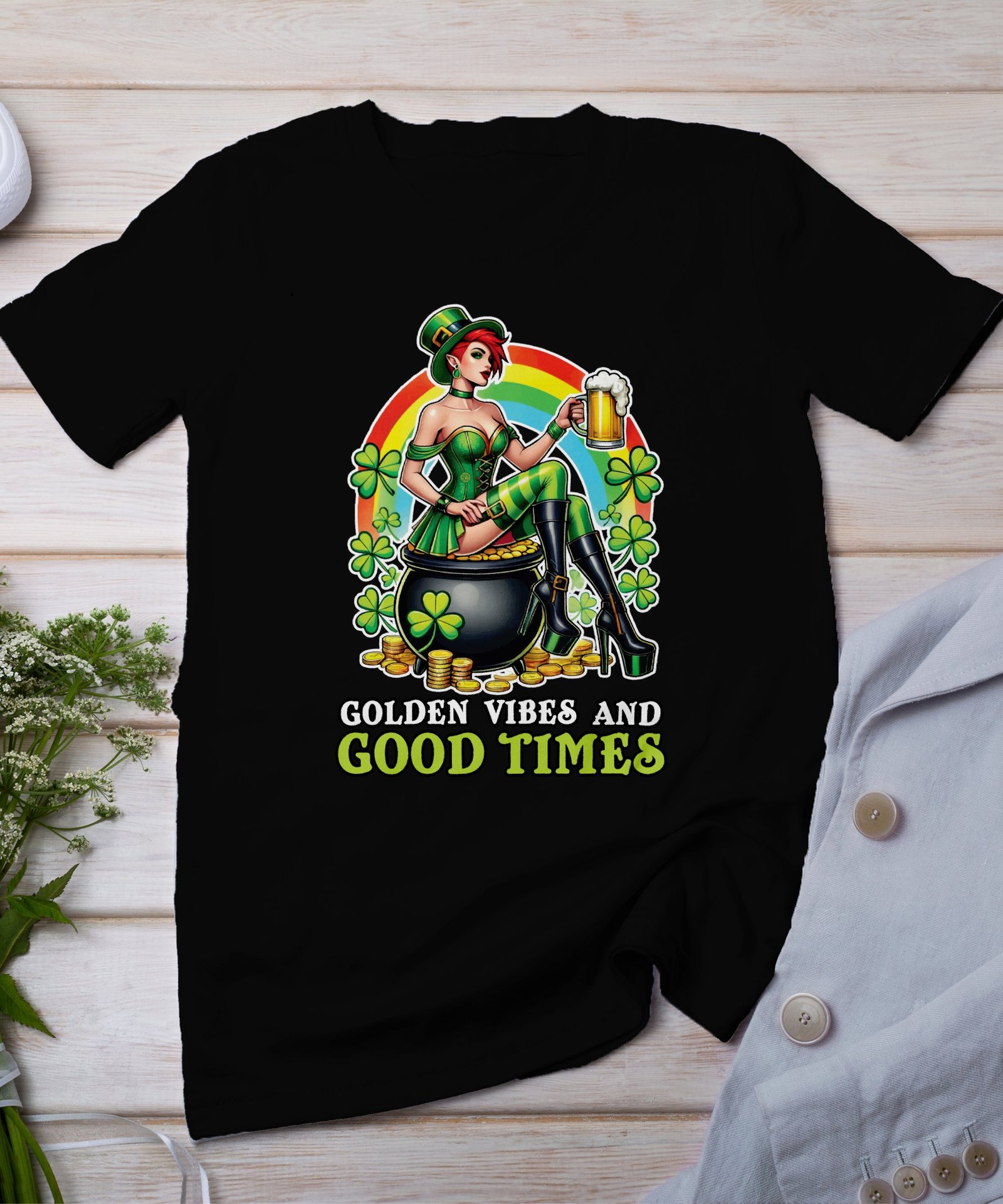 St Patricks Day Shirt Golden Vibes and Good Times Shirt Irish Drinking Shirt Shamrock Shirt Irish Holiday Shirt Beer Lover Shirt