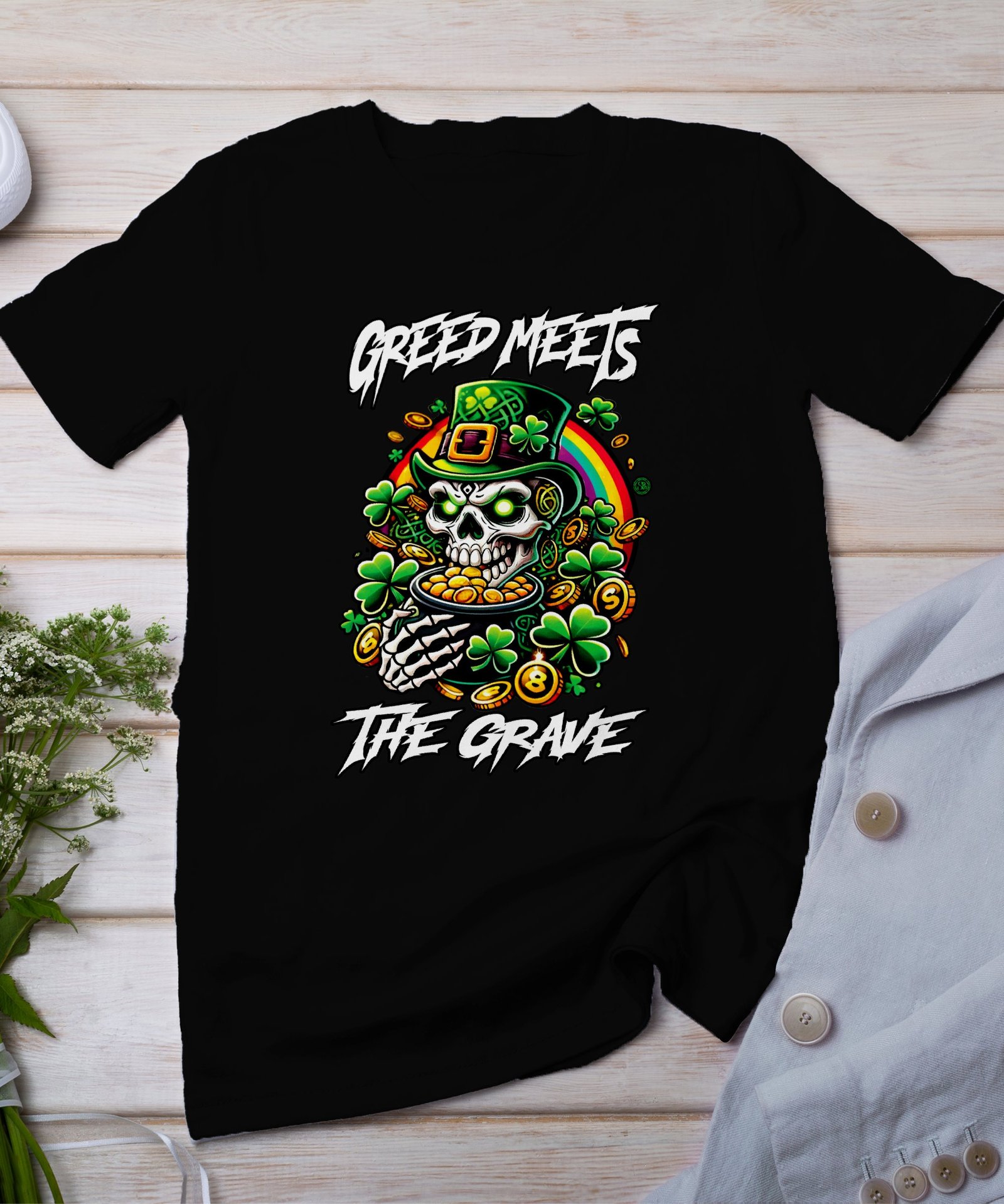 Halloween Skull T-Shirt, Comic Skull T-Shirt, Grusel Totenkopf Shirt, Lustiger Schadel T-Shirt, St Patrick’s Day T-Shirt