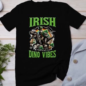 Irish Dino Vibes T-Shirt Irischer Dino Reiter Lustiges Kleeblatt Design Männer Frauen St. Patrick's Day Geschenk, Unisex Tee