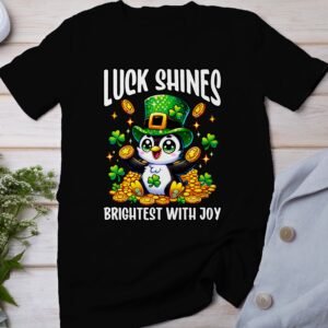 Lustiger Pinguin T-Shirt mit grünem Hut und Kleeblatt, Glücksbringer Shirt für St. Patrick's Day, süßes Motiv T-Shirt für Kinder
