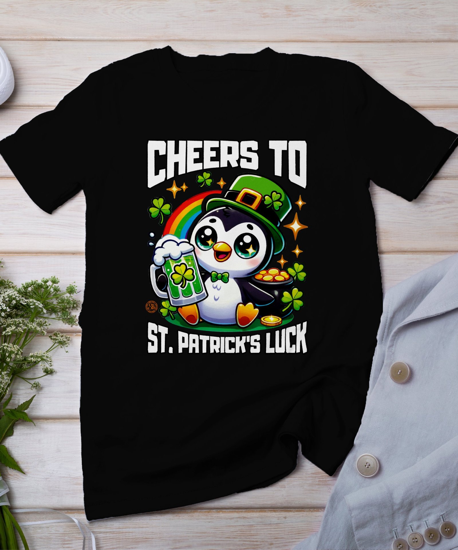 Lustiges Pinguin St Patricks T-Shirt, Irisches Festival Shirt, Niedlicher Tierfreund, Glück Kleeblatt, Bier T-Shirt