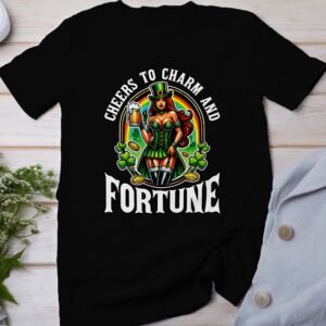 Lustiger St. Patrick's Day T-Shirt, Grüße zu Charme und Glück, Irisches Glücksshirt, Bier und Koboldmotiv, Festivalbekleidung