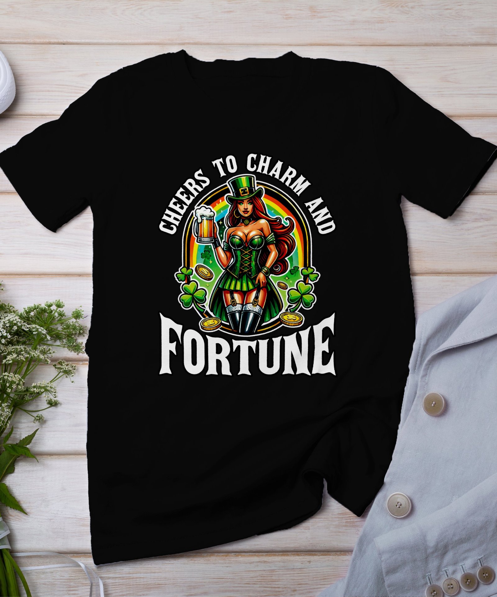 Lustiger St. Patrick’s Day T-Shirt, Grüße zu Charme und Glück, Irisches Glücksshirt, Bier und Koboldmotiv, Festivalbekleidung