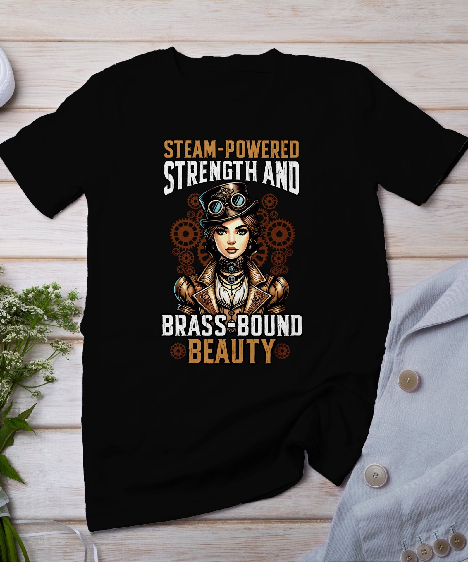 Vintage Futuristisches Steampunk T-Shirt, Retro Fantasiewelt Kostüm, Retro Dampfantrieb Shirt, Industriell Viktorianisches Top, Zahnrad Tee