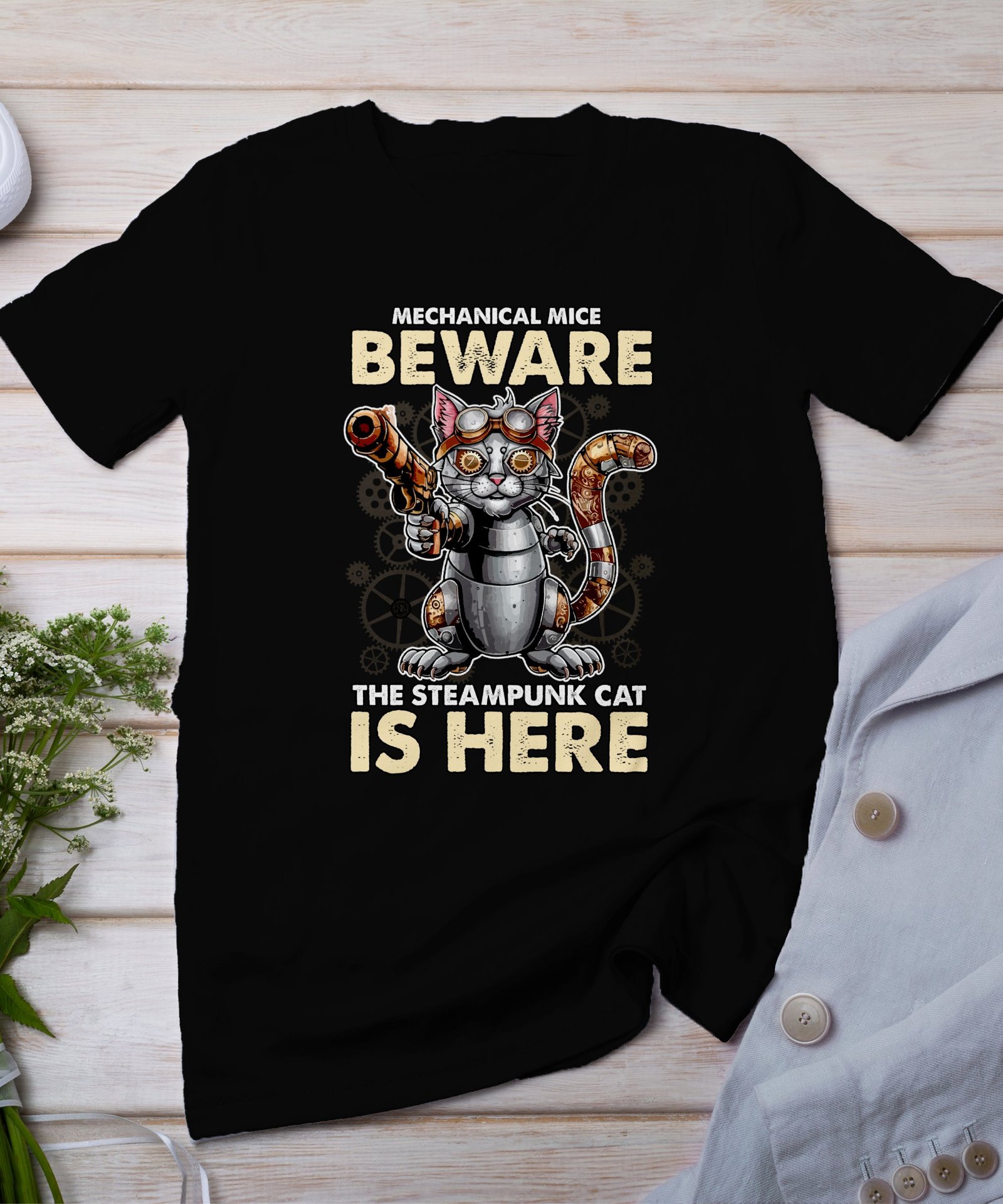 Vintage Futuristisches Steampunk T-Shirt, Retro Fantasiewelt Kostüm, Retro Dampfantrieb Shirt, Industriell Viktorianisches Top, Zahnrad Tee