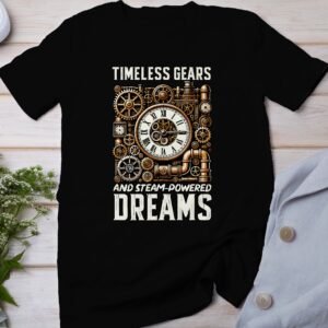 Vintage Futuristisches Steampunk T-Shirt, Retro Fantasiewelt Kostüm, Retro Dampfantrieb Shirt, Industriell Viktorianisches Top, Zahnrad Tee