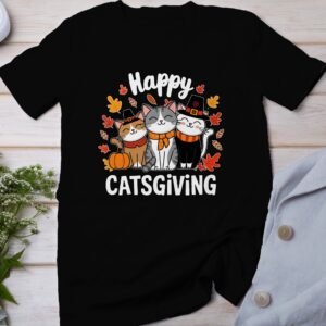 Herbstliches Erntedankfest T-Shirt, Traditionell Amerika Kanada Top, Lustige Katzen Familie Truthahn Shirt, Festliches Geflügel Kürbis Tee
