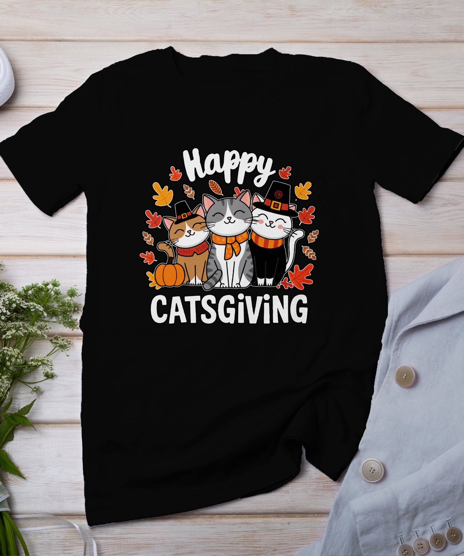 Herbstliches Erntedankfest T-Shirt, Traditionell Amerika Kanada Top, Lustige Katzen Familie Truthahn Shirt, Festliches Geflügel Kürbis Tee